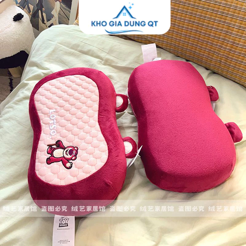 Gối Nhung Lạnh Thoáng Khí Họa Tiết Hoạt Hình Gấu Dâu Lotso Dễ Thương Đáng Yêu