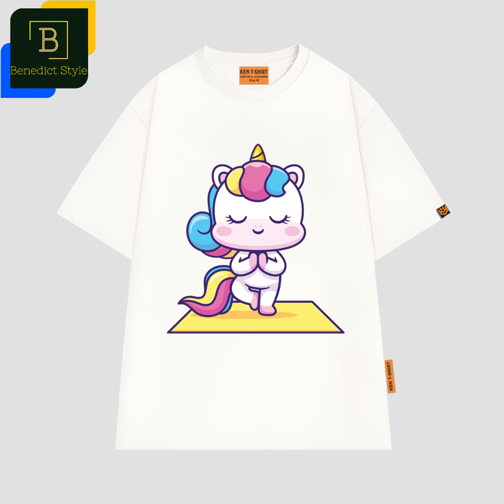 Áo thun tay lỡ unisex in hình baby Unicorn làm tư thế Tree pose dễ thương Yoga shirt BND625