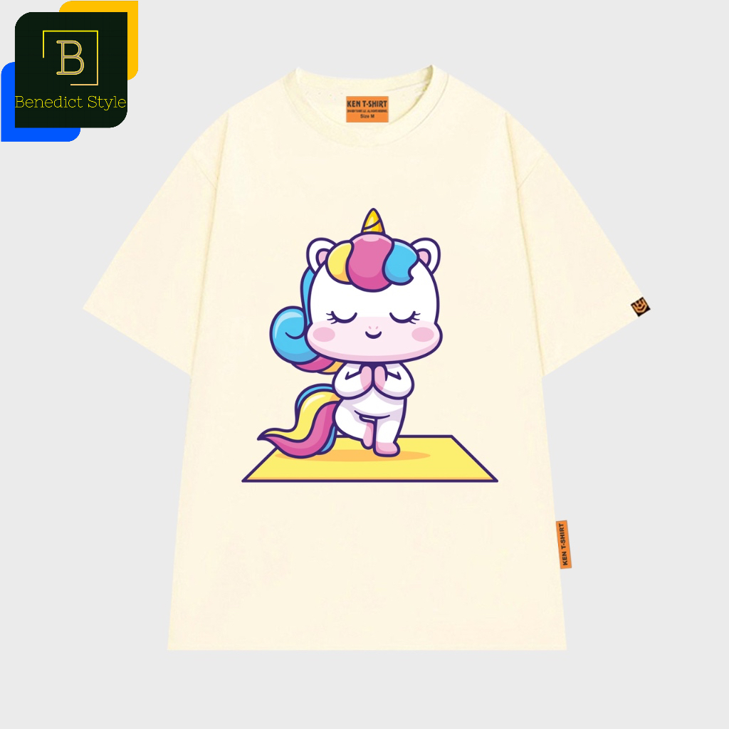 Áo thun tay lỡ unisex in hình baby Unicorn làm tư thế Tree pose dễ thương Yoga shirt BND625
