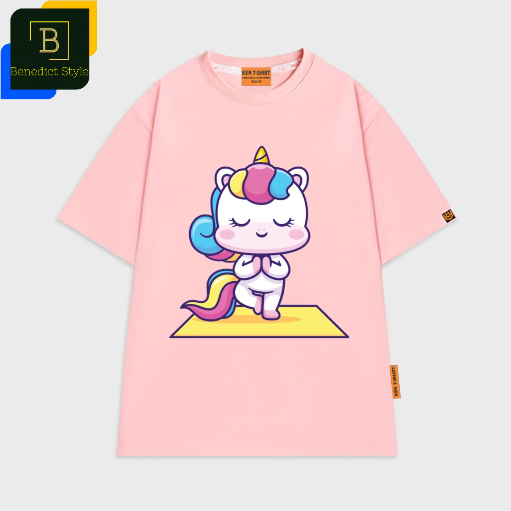 Áo thun tay lỡ unisex in hình baby Unicorn làm tư thế Tree pose dễ thương Yoga shirt BND625