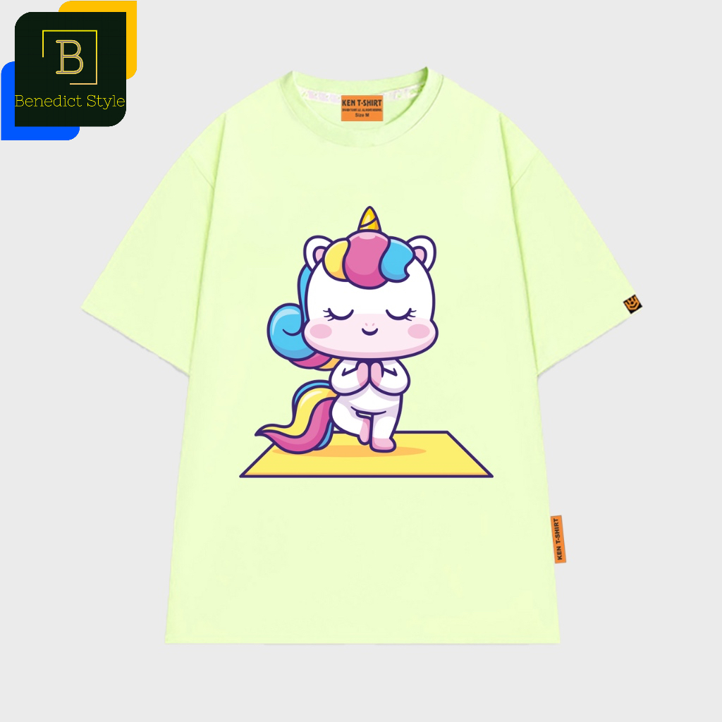 Áo thun tay lỡ unisex in hình baby Unicorn làm tư thế Tree pose dễ thương Yoga shirt BND625