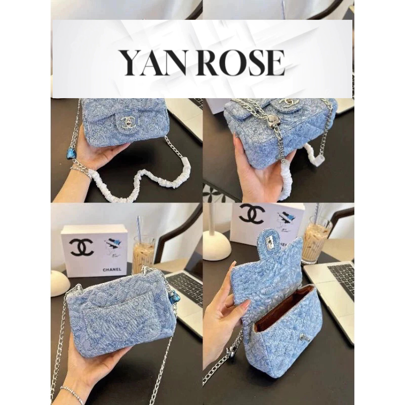 Túi xách nữ ,túi đeo chéo classic hoa trà xanh jean hoa trà