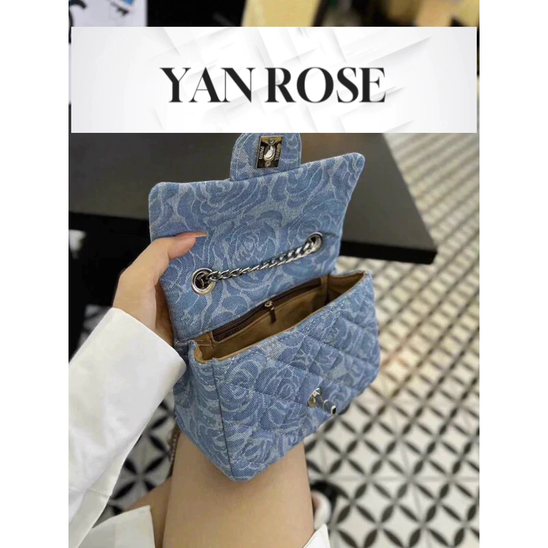 Túi xách nữ ,túi đeo chéo classic hoa trà xanh jean hoa trà