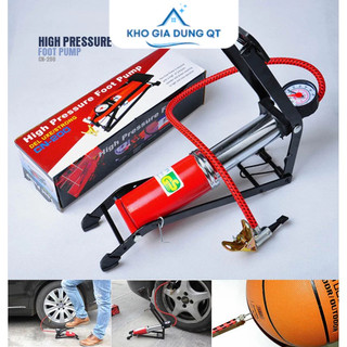 Bơm hơi đạp chân mini đa năng có đồng hồ đo áp xuất dùng cho ôtô xe máy xe đạp, bơm phao, bơm bóng