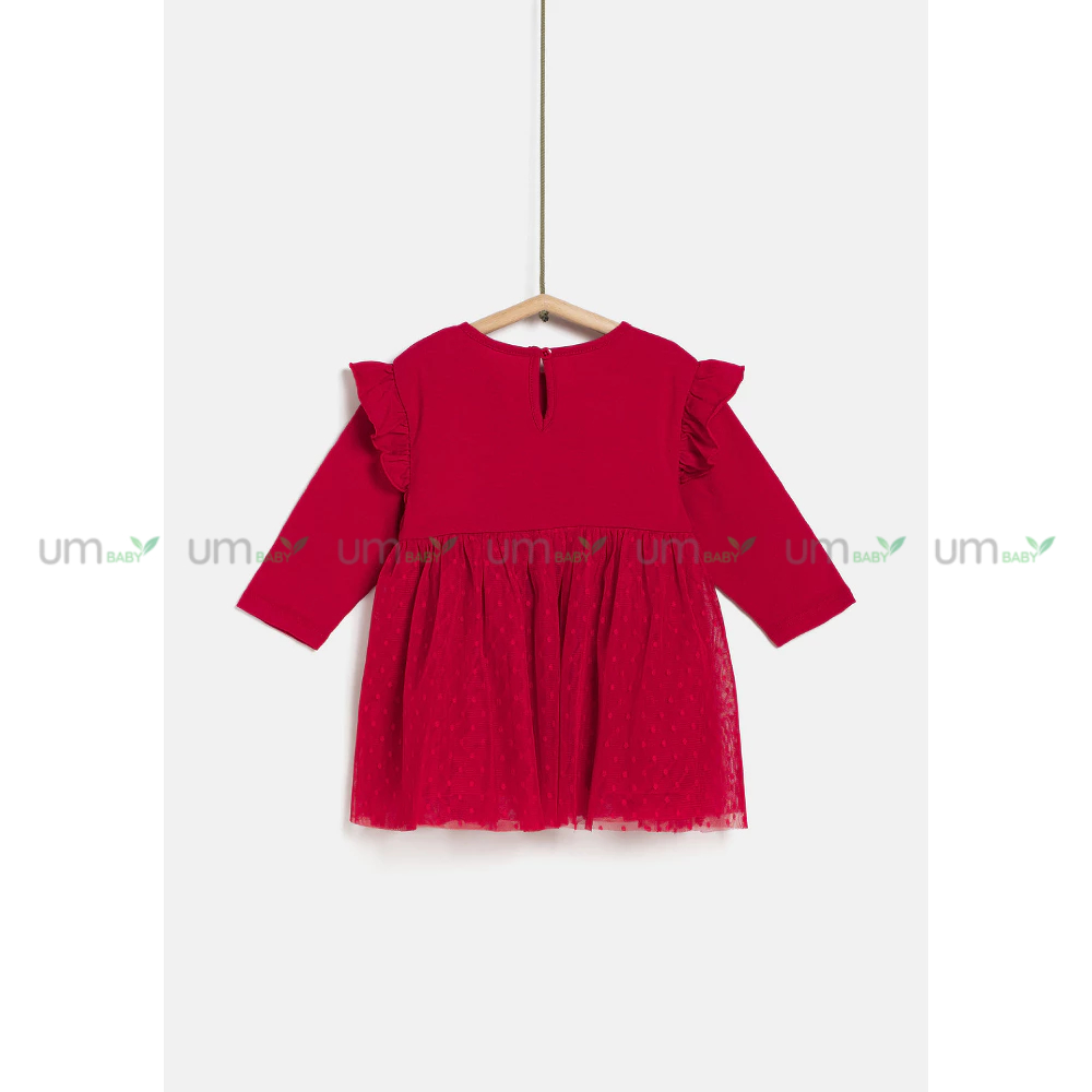 Đầm bé gái dài tay màu đỏ 6 tháng - 4 tuổi TEX váy voan cho bé gái đầm giáng sinh noel cho bé gái váy đầm bé gái xuất dư