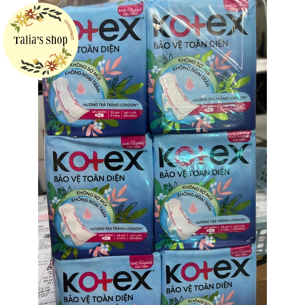 BĂNG VỆ SINH KOTEX SIÊU MỎNG CÁNH HƯƠNG TRÀ TRẮNG LONDON 23CM BỊCH 8 MIẾNG - MẪU MỚI NHẤT