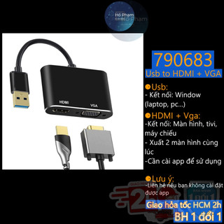 Cáp Chuyển USB Sang VGA, usb sang hdmi dùng kết nối usb trên pc ra màn hình, tivi, máy chiếu - Hồ Phạm