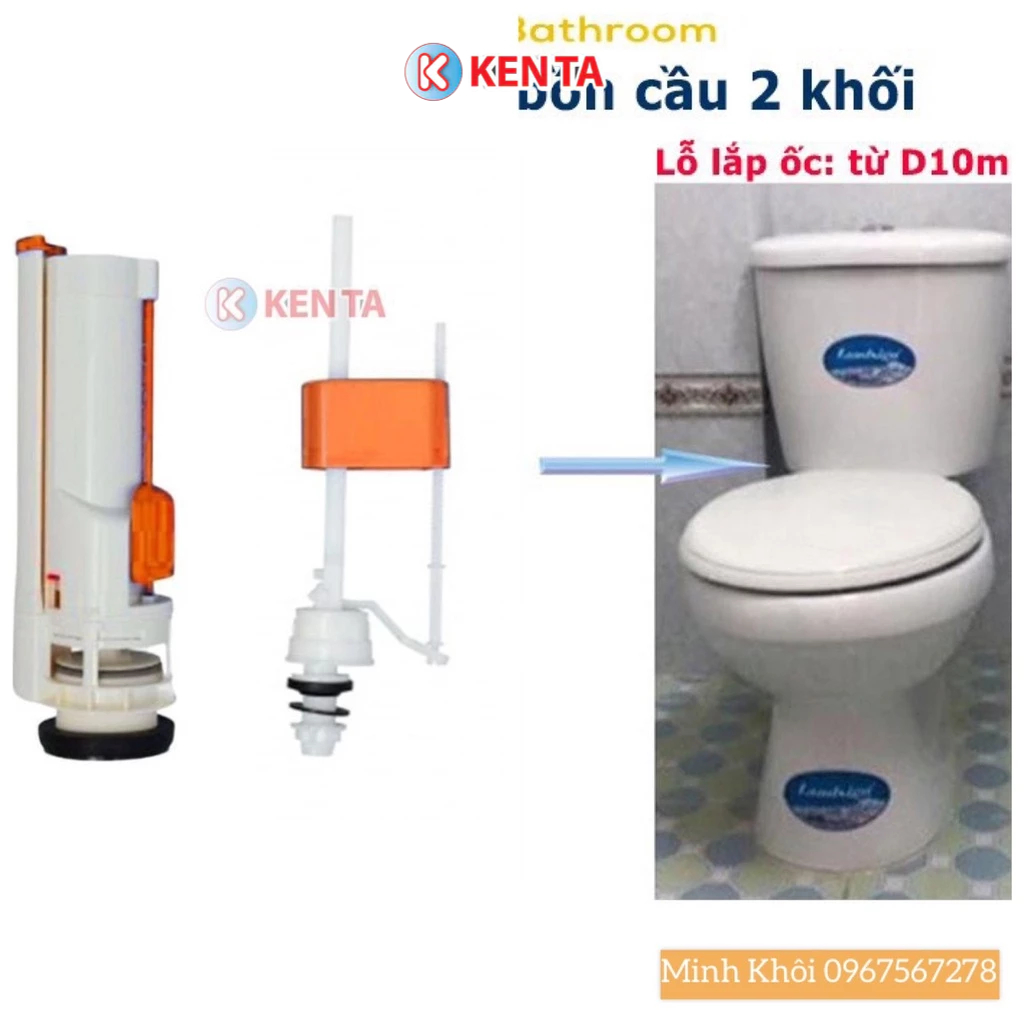 Bộ xả nước loại 2 NHẤN bồn cầu 2 KHỐI, KÉT RỜI Gia Thành, hàng chất lượng cao + kèm nút nhấn / gạt