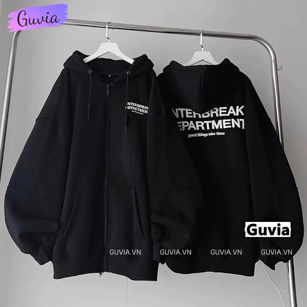 Áo Khoác Hoodie INTERBREAK Dây Kéo Zip Nam Nữ Ulzzang Unisex, Áo Khoác Form Rộng Vải Nỉ Đẹp GUVIA