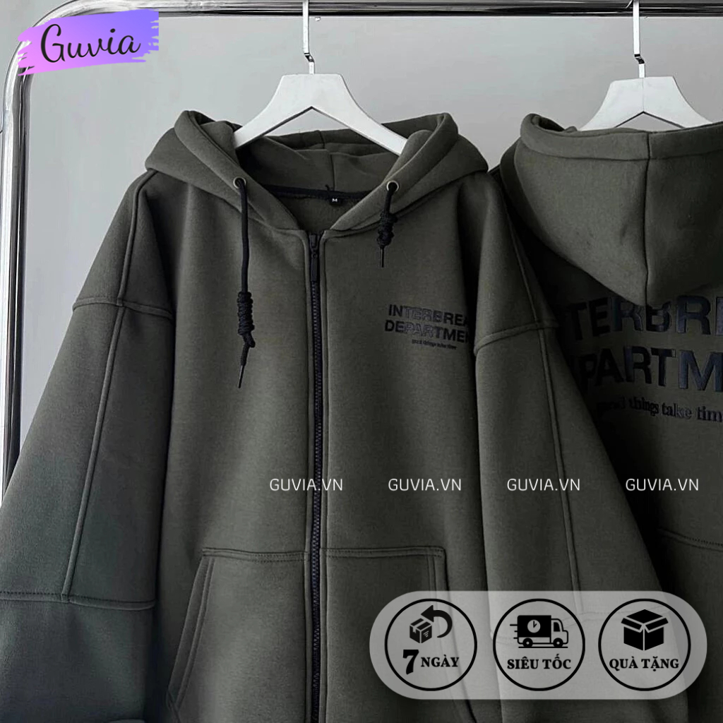 Áo Khoác Hoodie INTERBREAK Dây Kéo Zip Nam Nữ Ulzzang Unisex, Áo Khoác Form Rộng Vải Nỉ Đẹp GUVIA