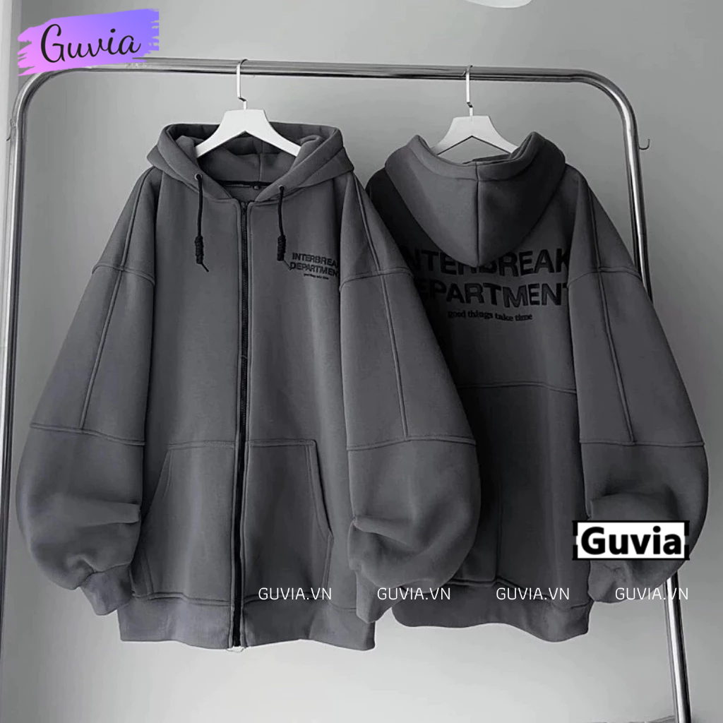 Áo Khoác Hoodie INTERBREAK Dây Kéo Zip Nam Nữ Ulzzang Unisex, Áo Khoác Form Rộng Vải Nỉ Đẹp GUVIA