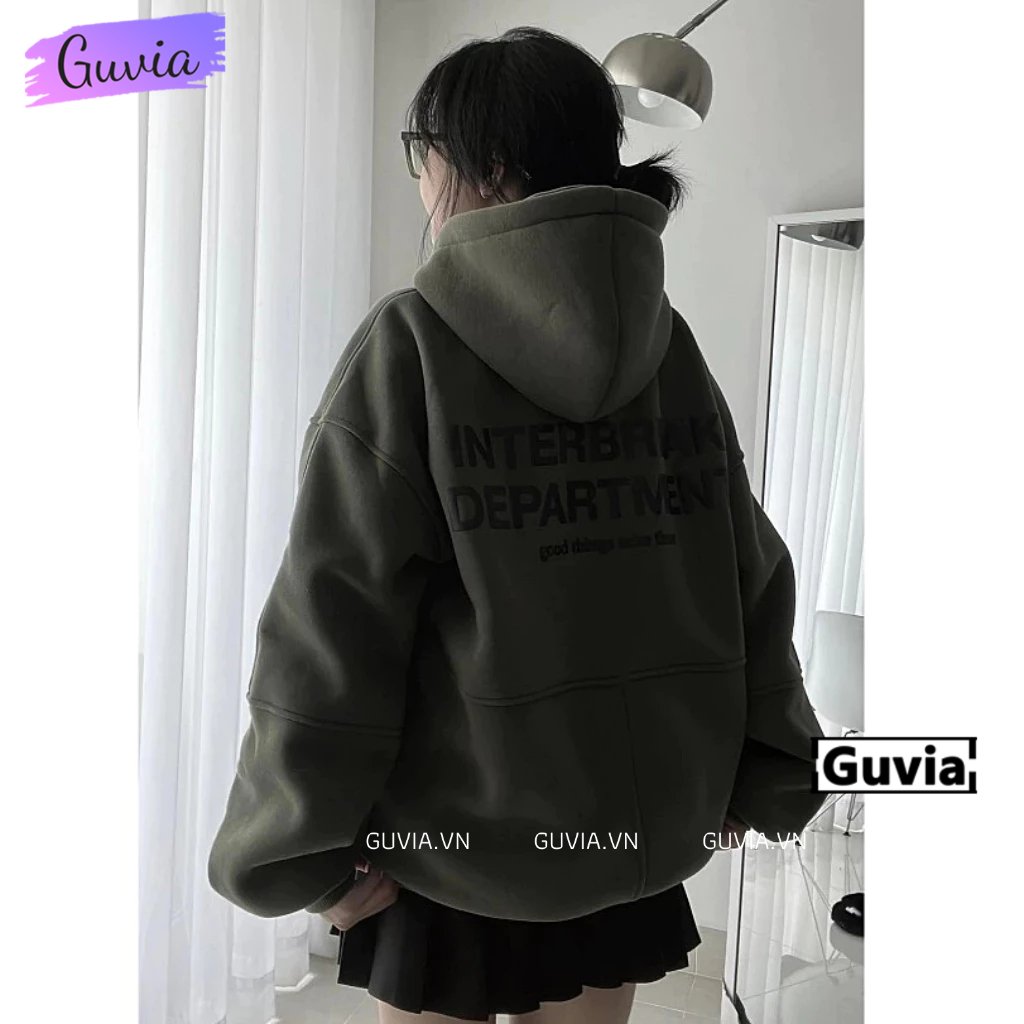 Áo Khoác Hoodie INTERBREAK Dây Kéo Zip Nam Nữ Ulzzang Unisex, Áo Khoác Form Rộng Vải Nỉ Đẹp GUVIA