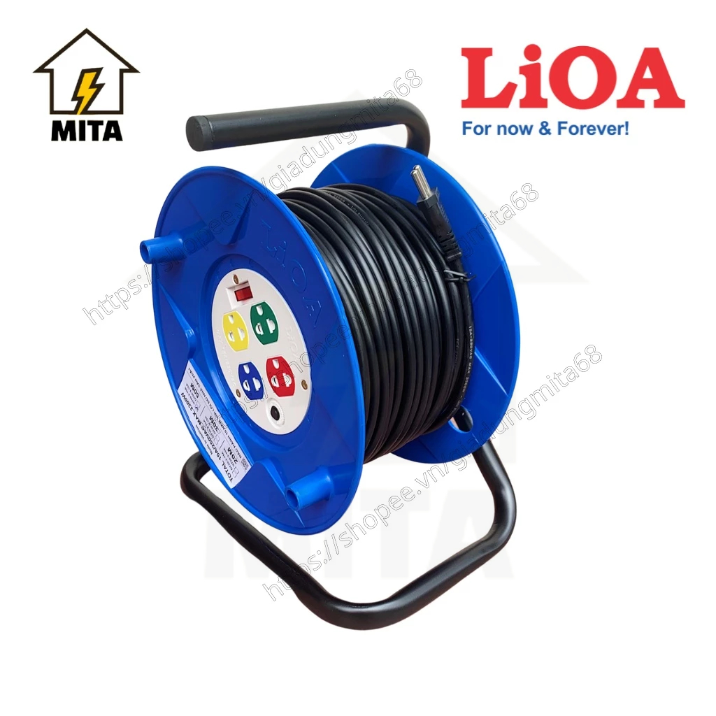 Ổ Cắm Kéo Dài Quay Tay Kiểu RULO LiOA NEW 4 Ổ cắm Công suất 15A Dây 50m