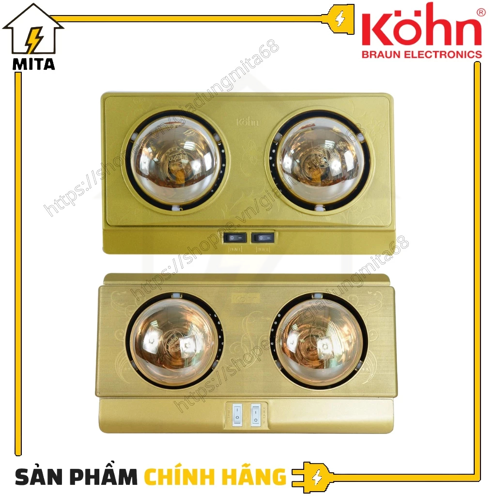 Đèn sưởi nhà tắm 2 bóng Kohn - Chính hãng bảo hành 5 năm - MITA