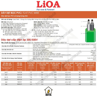 [Bán theo mét] Dây điện đôi mềm LiOA Vcmo 2x2.5, 2x4, 2x6 - MITA