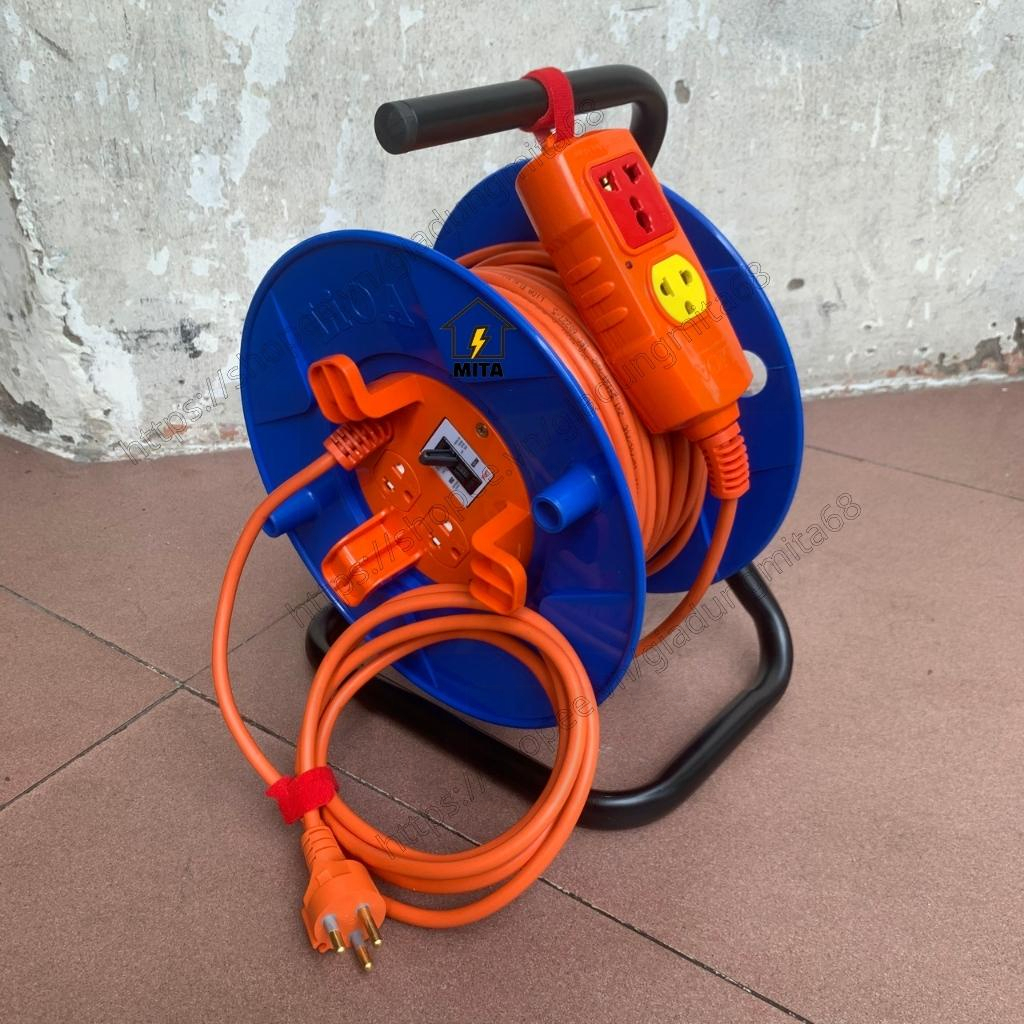 Ổ Cắm Kéo Dài Quay Tay Kiểu Rulo Hybrid LiOA NEW dây dài 20m,30m công suất 20A