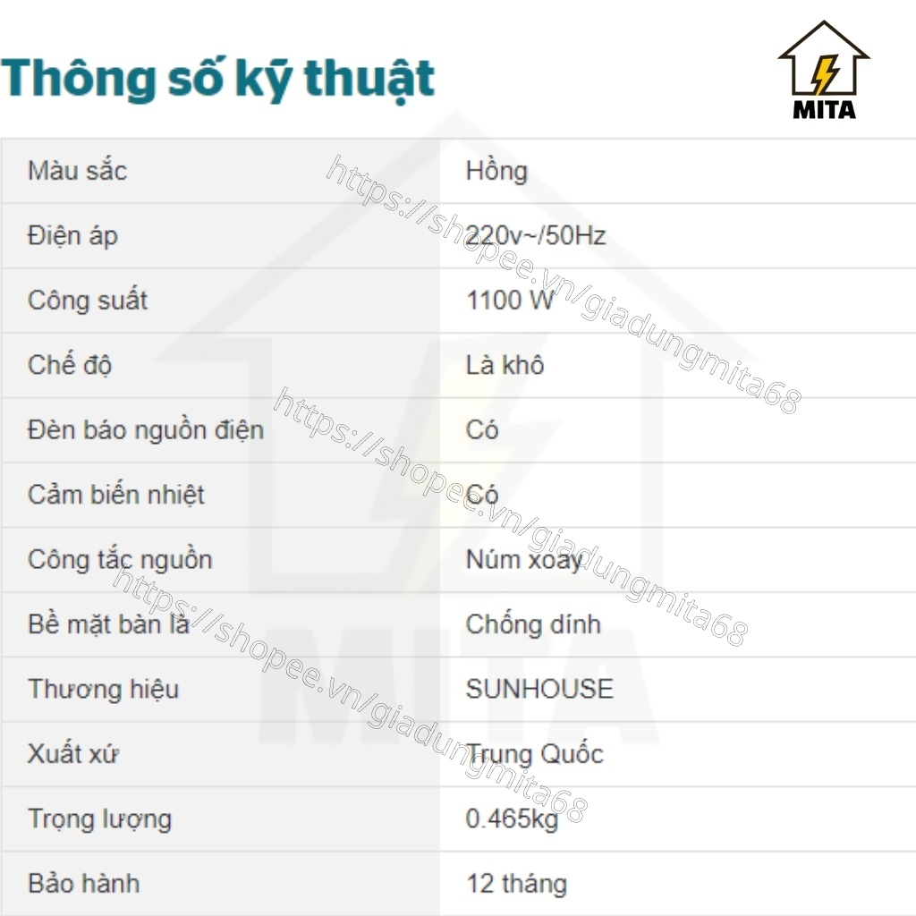 Bàn là khô SUNHOUSE SHD1072 - Bàn là Sunhouse - Bàn ủi - MITA