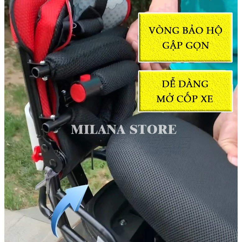 Ghế Ngồi Xe Máy Cho Bé Milana- Ghế Sau Đi Xe Ga, Xe Đạp Điện, Có Vòng Bảo Vệ Bé, An Toàn Cho Trẻ Lead,Vision,Vespa, SH