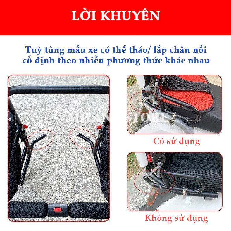 Ghế Ngồi Xe Máy Cho Bé Milana- Ghế Sau Đi Xe Ga, Xe Đạp Điện, Có Vòng Bảo Vệ Bé, An Toàn Cho Trẻ Lead,Vision,Vespa, SH