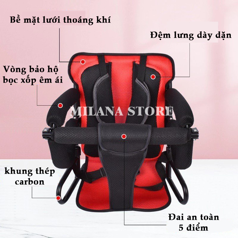 Ghế Ngồi Xe Máy Cho Bé Milana- Ghế Sau Đi Xe Ga, Xe Đạp Điện, Có Vòng Bảo Vệ Bé, An Toàn Cho Trẻ Lead,Vision,Vespa, SH