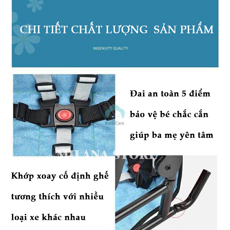 Ghế Ngồi Xe Máy Cho Bé Milana- Ghế Sau Đi Xe Ga, Xe Đạp Điện, Có Vòng Bảo Vệ Bé, An Toàn Cho Trẻ Lead,Vision,Vespa, SH