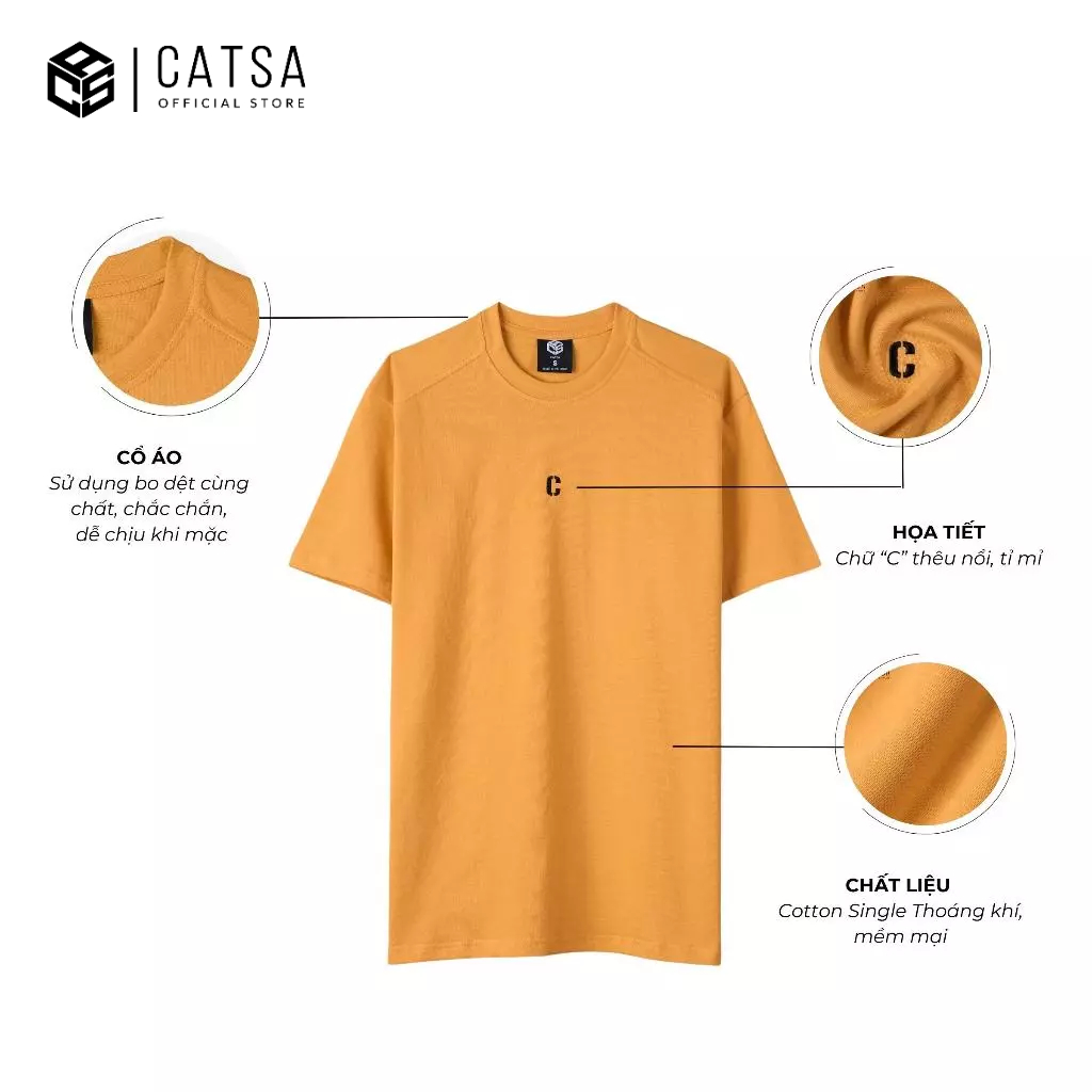 Áo thun cổ tròn tay ngắn thêu C CATSA form regular chất cotton mềm mại bền màu 12ATN056
