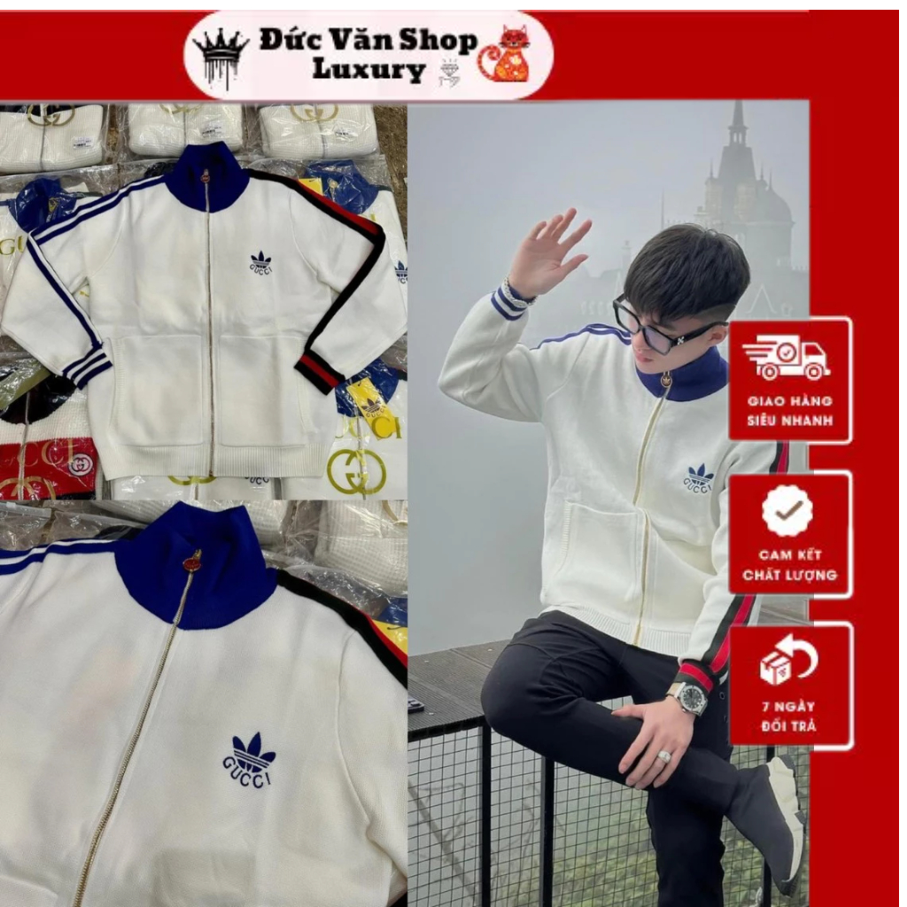 Áo Khoác Nam Gu Cì Chất Vải Len Tam Dày Dặn_Áo Khoác Nam Nữ Bản Len Tăm Họa Tiết LoGo Thêu