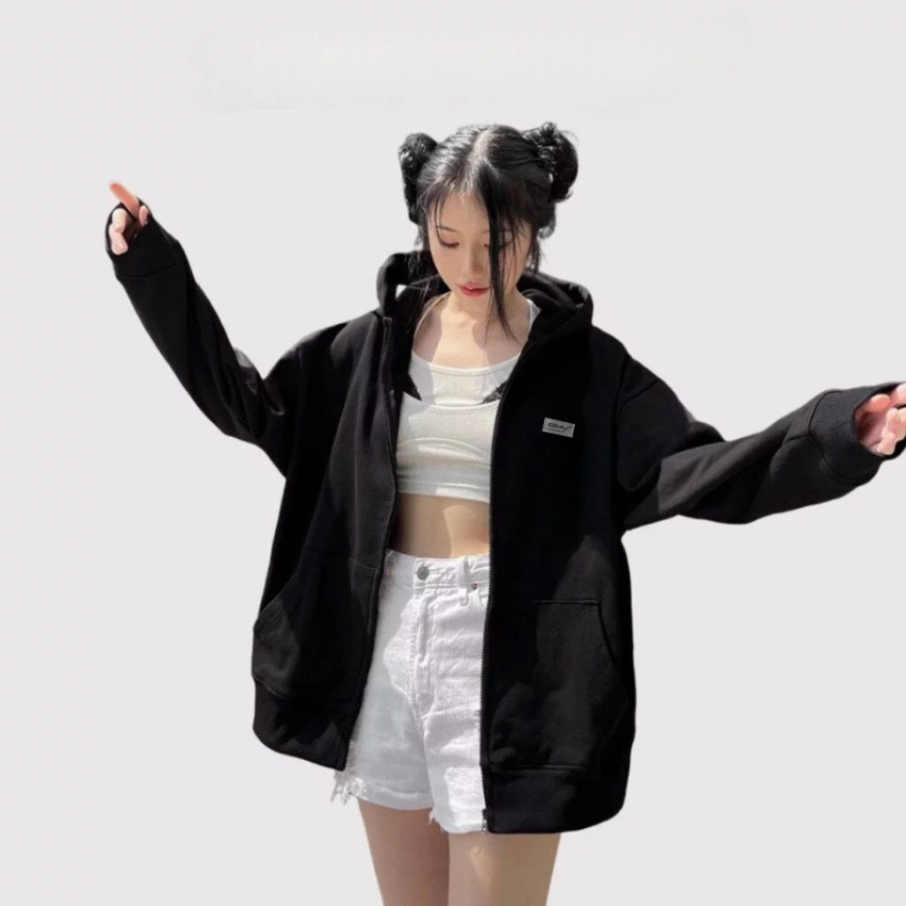 Áo khoác hoodie zip chất nỉ bông form rộng có khóa kéo phù hợp cho cả nam và nữ