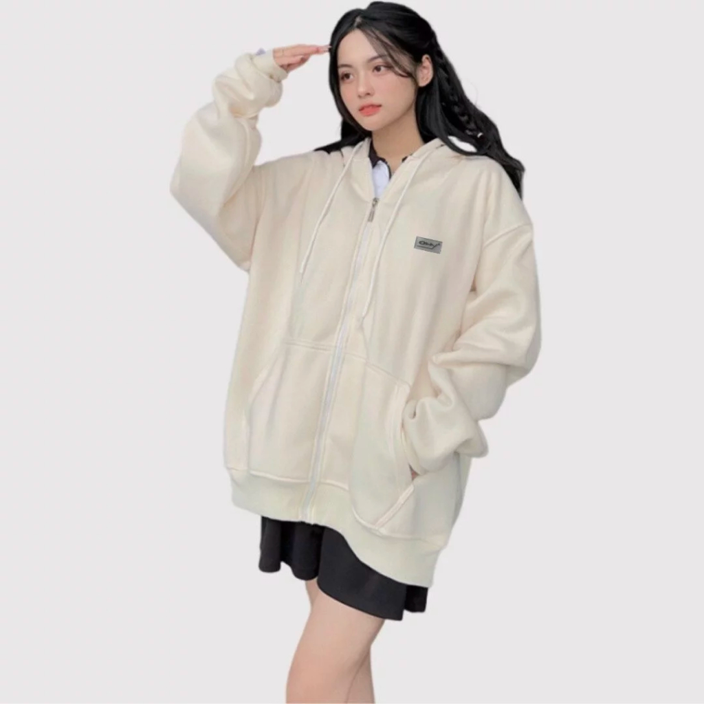 Áo khoác hoodie zip chất nỉ bông form rộng có khóa kéo phù hợp cho cả nam và nữ