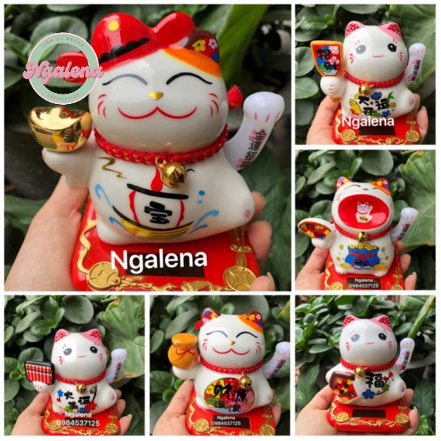 Mèo thần tài sứ vẫy tay năng lượng 10cm-14cm