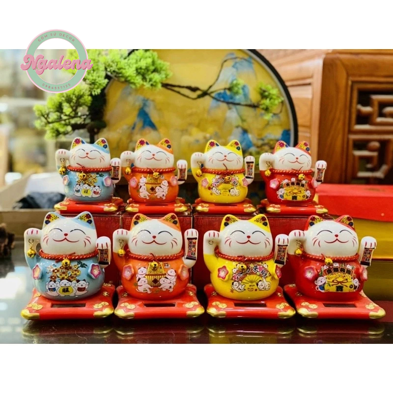 Mèo thần tài sứ vẫy tay năng lượng 10cm-14cm