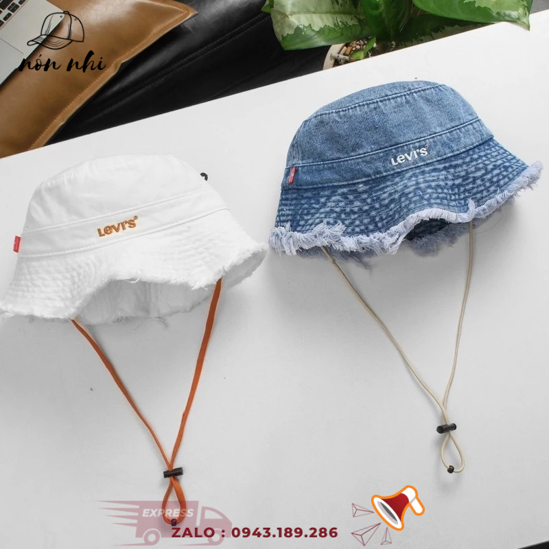 Mũ nón bucket jean Li Vít có dây Unisex