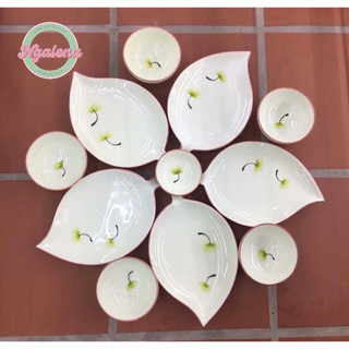 Set đĩa lá trầu sứ Bát Tràng