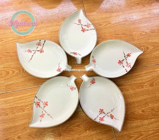 Set đĩa lá trầu sứ Bát Tràng