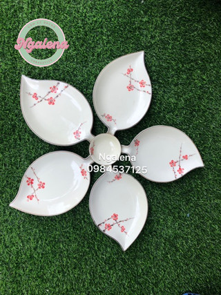 Set đĩa lá trầu sứ Bát Tràng