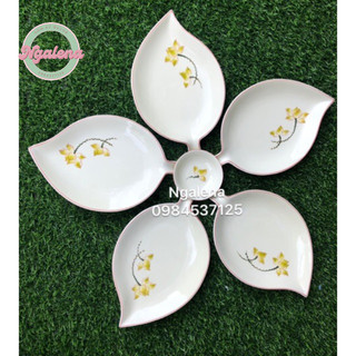 Set đĩa lá trầu sứ Bát Tràng