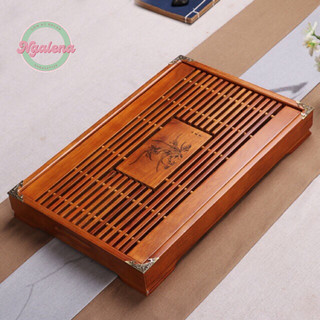 Khay gỗ ấm chén nẹp giả đồng 4 góc 44x28cm