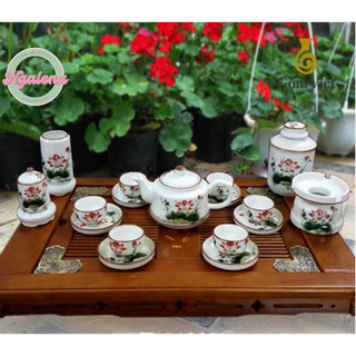 Bộ ấm chén Bát Tràng men kem