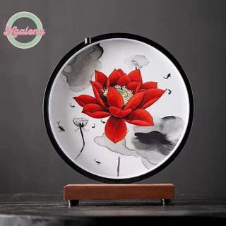 Kệ gỗ đèn led khung hoa sen trang trí tượng thác khói