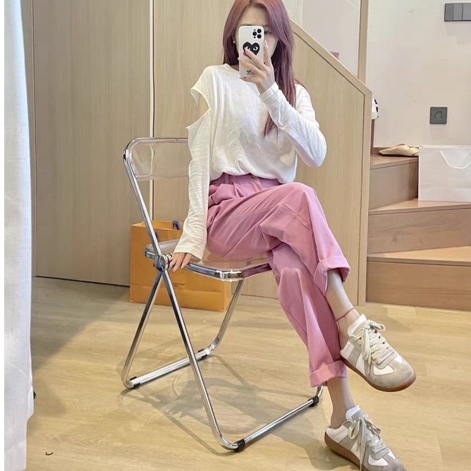 Áo thun tay dài nữ xẻ vai chất xược cotton thời trang ANHSTORE , áo thun nữ phom rộng khoét vai cá tính
