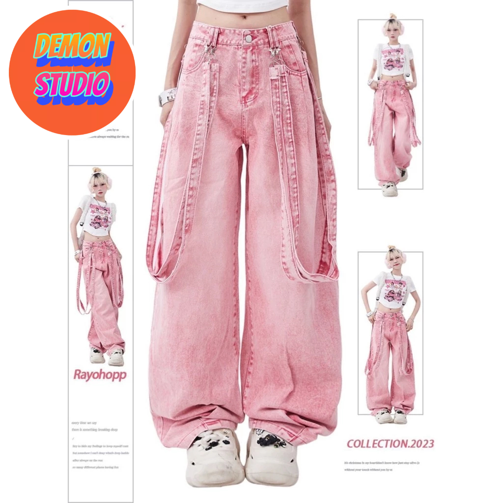 QUẦN JEAN ULZZANG ỐNG RỘNG MÀU HỒNG NỮ TÍNH