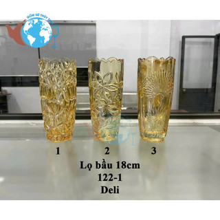 Lọ hoa thủy tinh màu vàng bầu 18cm kiểu dáng ngẫu nhiên / bình bông thủy tinh vàng cao cấp bầu 18cm / bình cắm hoa