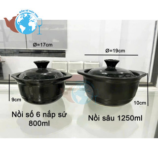 Nồi đất kho thịt kho cá / nồi sâu 800ml và nồi 1.25 lít nắp sứ / nồi đất nấu canh hàng loại 1