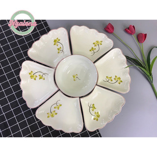 Set đĩa hoa mặt trời sứ Bát Tràng