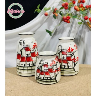 Bộ 3 lọ hoa gốm sứ Bát Tràng men lạnh