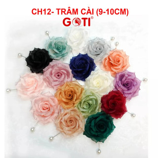 Goti - tag hoa cài áo váy handmade, cài áo hoa voan màu pastel, hoa voan cài áo, kiểu cài áo hoa có ghim, trâm cài ch12