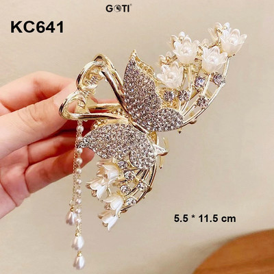 GOTI – Phụ Kiện Tóc Nữ - Kẹp Tóc Kim Loại Hình Bướm Đính Đá Và Hoa Tulip Trắng Sang Chảnh Phong Cách Hàn Quốc KC641