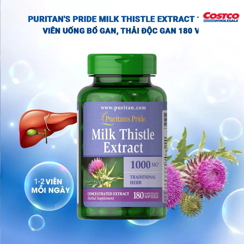 Viên uống giải độc gan Milk Thistle chai 180 viên