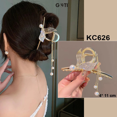 GOTI - Kẹp Tóc Càng Cua Kim Loại Hình Đuôi Cá Đính Hạt Bẹc Phối Tua Rua - Quà Tặng Nữ  Thời Trang 20-10 8-3 KC626