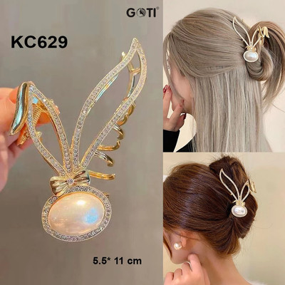 GOTI Quà Tặng Cho Nữ 20/10 8/3–Kẹp Tóc Kim Loại Hình 2 Tai Thỏ Viền Hạt Sang Chảnh Phong Cách Hàn Quốc Thời Trang KC629